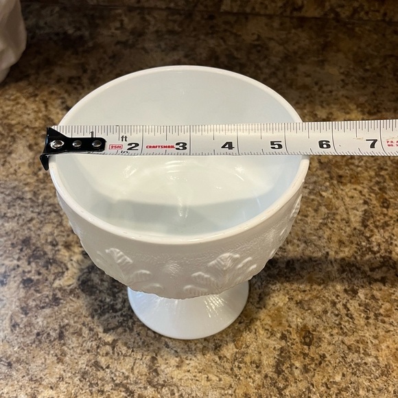 Vintage FTD Milk Glass Pedestal Bowl Planter Leaf Pattern 6” - Picture 7 of 15